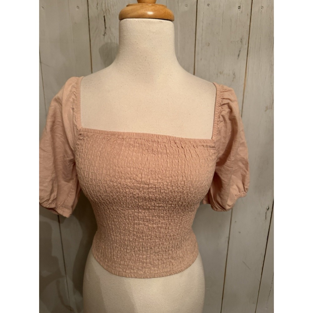 Abercrombie and Fitch Stretch Puffy Sleeve crop top‎ Sz-XS Blush Pink
